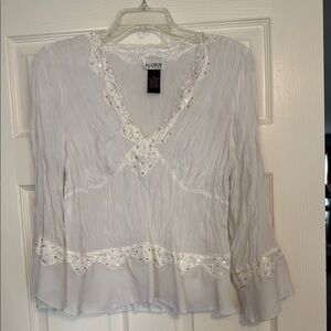 Allison Taylor Cream Blouse with Lace Trim